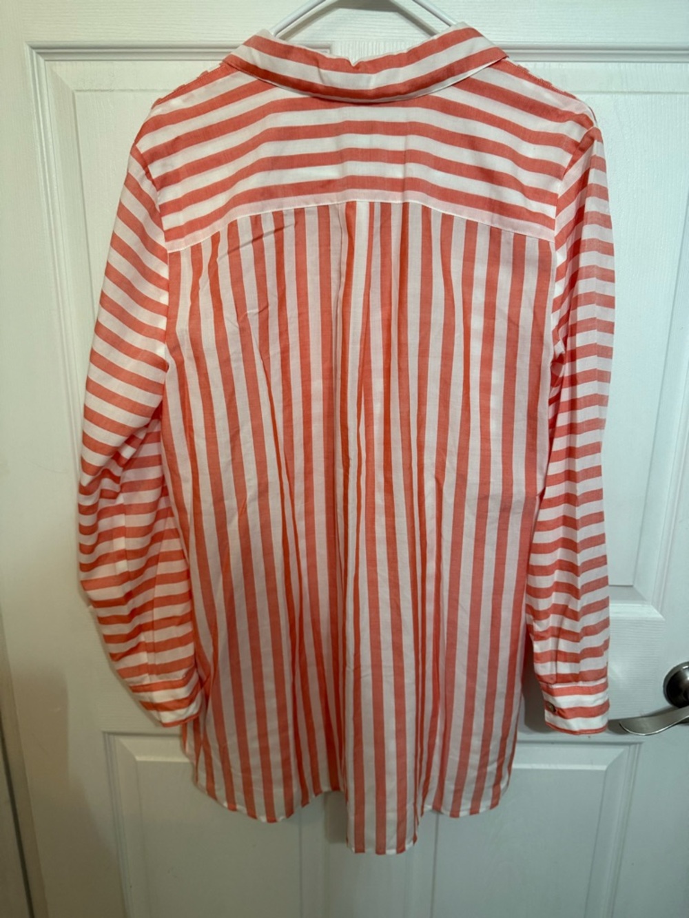 Chico's Coral and White Striped Button-Down Top - Picture 3 of 6